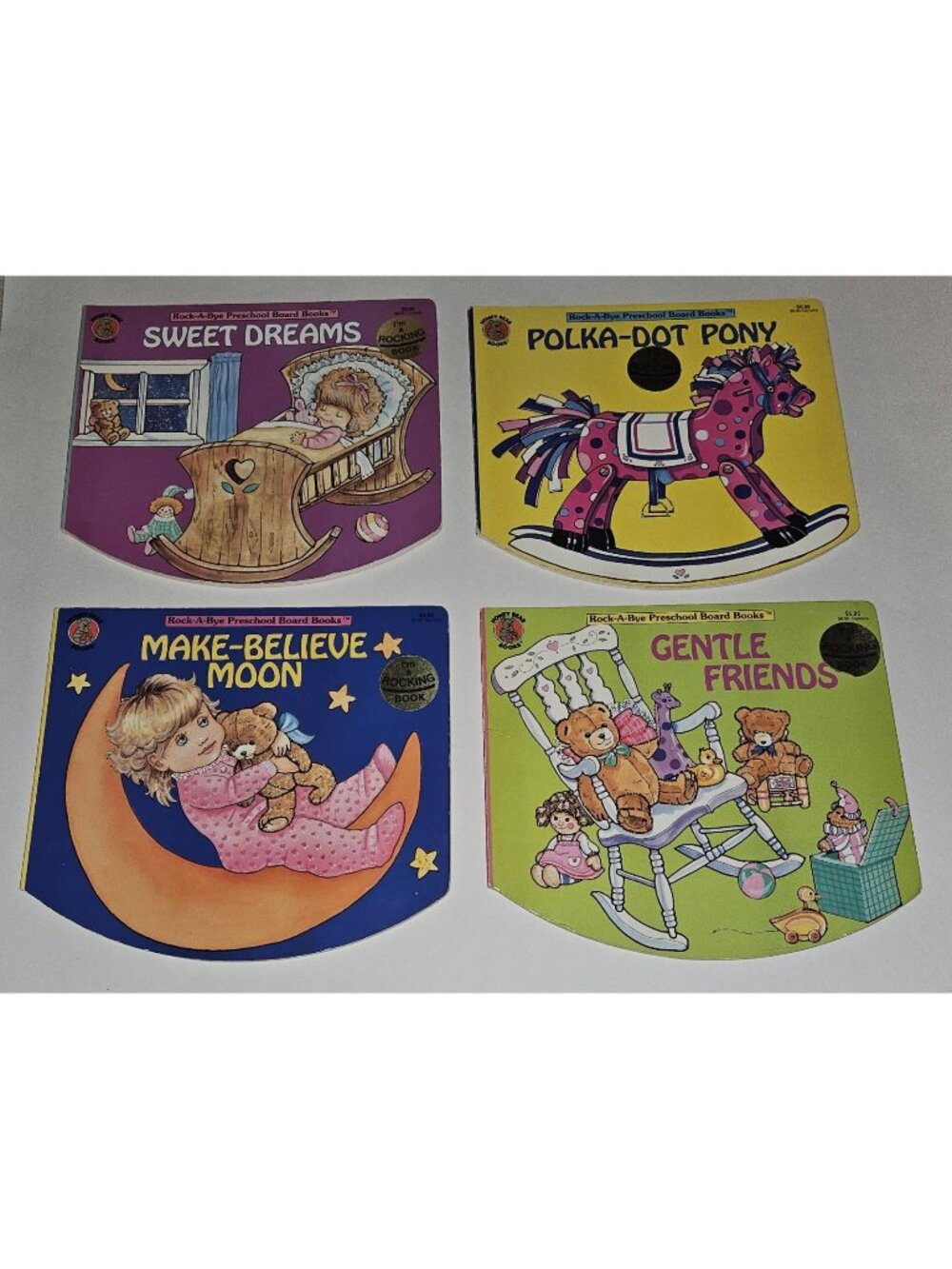4 VTG Rock-A-Bye Rocking Board Book Honey Bear Polka-Dot Pony Make Believe Moon